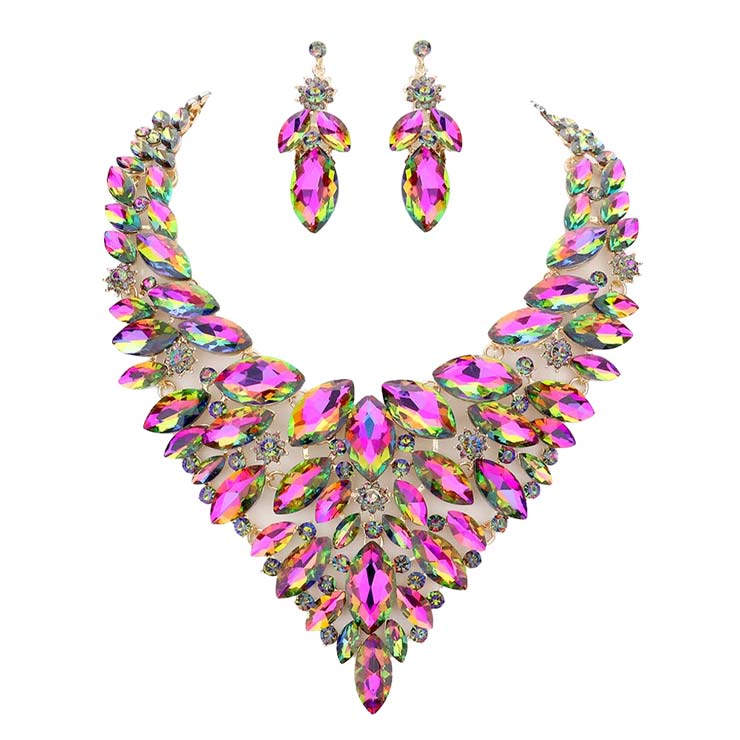 Marquise Stone Cluster Statement Evening Necklace by Madeline Love