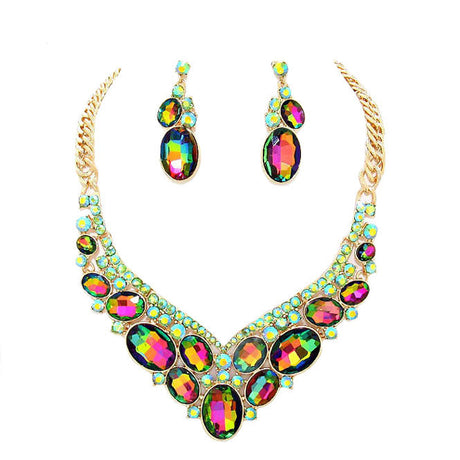 Oval Glass Crystal Evening Necklace by Madeline Love