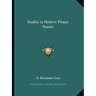 Studies in Hebrew Proper Names