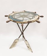 Wheel Table made of Wood, Glass & Metal Paddle Legs - Coastal Decor Coffee Table and End Table by Peterson Housewares & Artwares