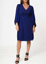 V-neck Checkered Dress in Night Plaid by Shop at Konus