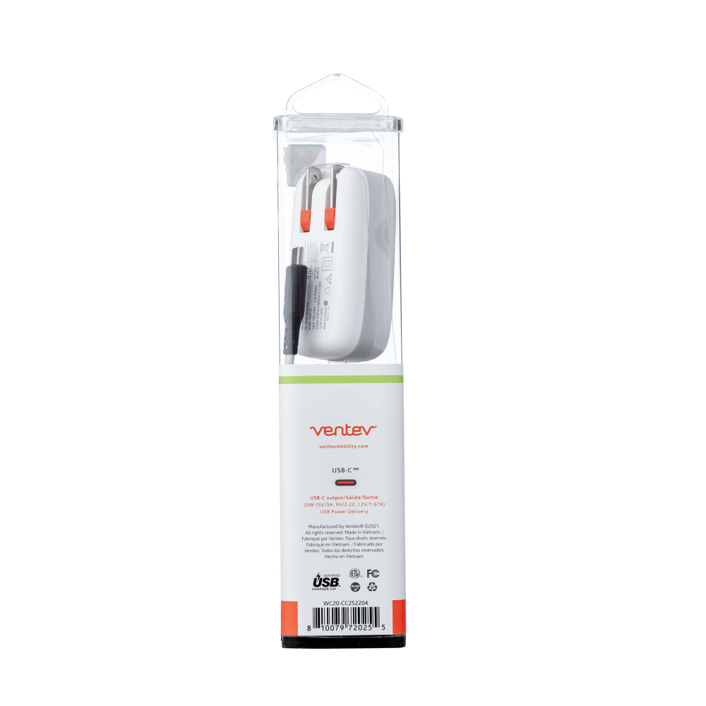 Ventev 20W PD USB C Wall Charger and USB C to USB C Cable 3.3ft White by Ventev