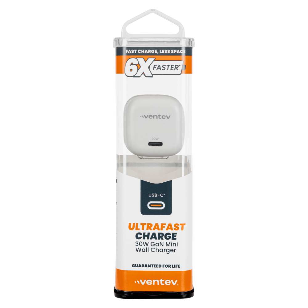 Ventev 30W ULTRAFAST USB C Universal GaN Mini Wall Charger White by Ventev