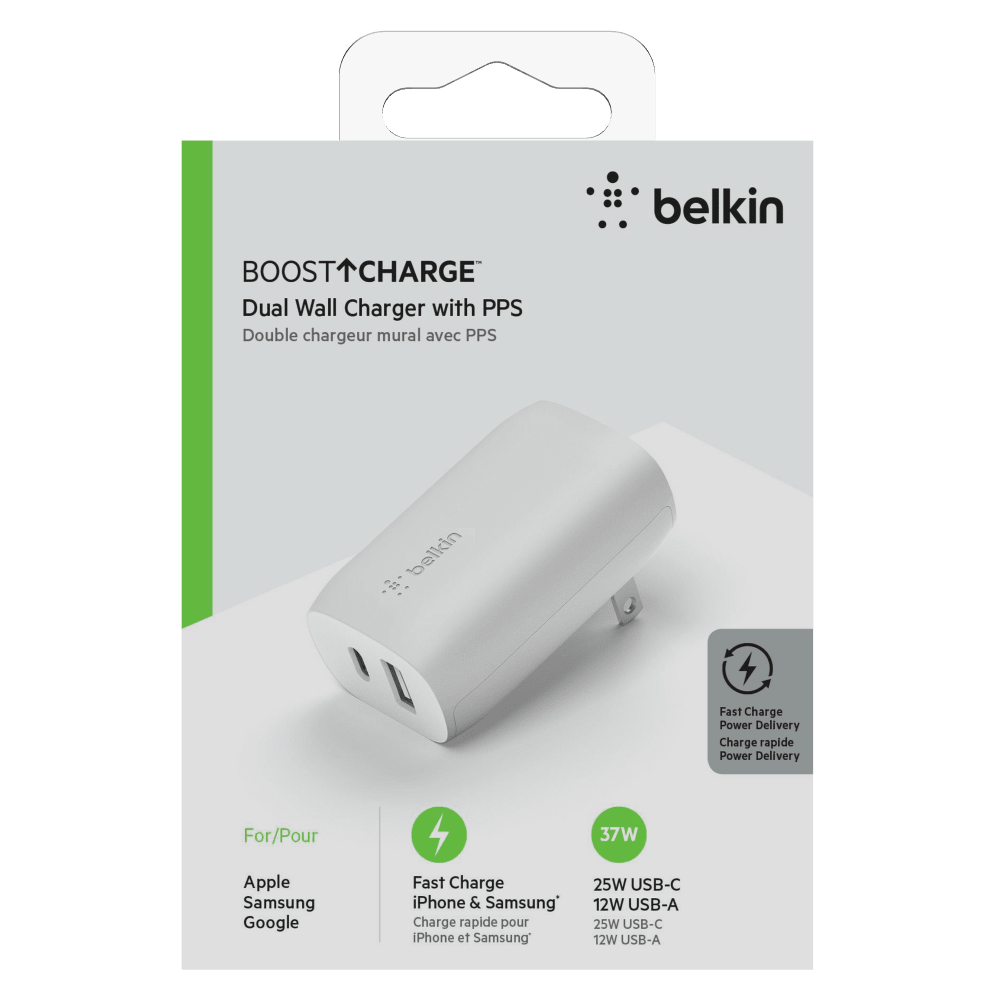 Belkin Dual Port USB A and USB C PD 37W Wall Charger with PPS by Belkin