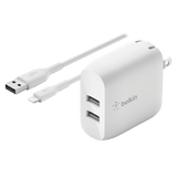 Belkin Dual Port USB A 24W Wall Charger with Apple Lightning Cable 3ft by Belkin