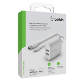 Belkin Dual Port USB A 24W Wall Charger with Apple Lightning Cable 3ft by Belkin