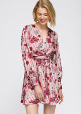 Women's Pajama floral Satin Wrap Front Flared Dress by Shop at Konus