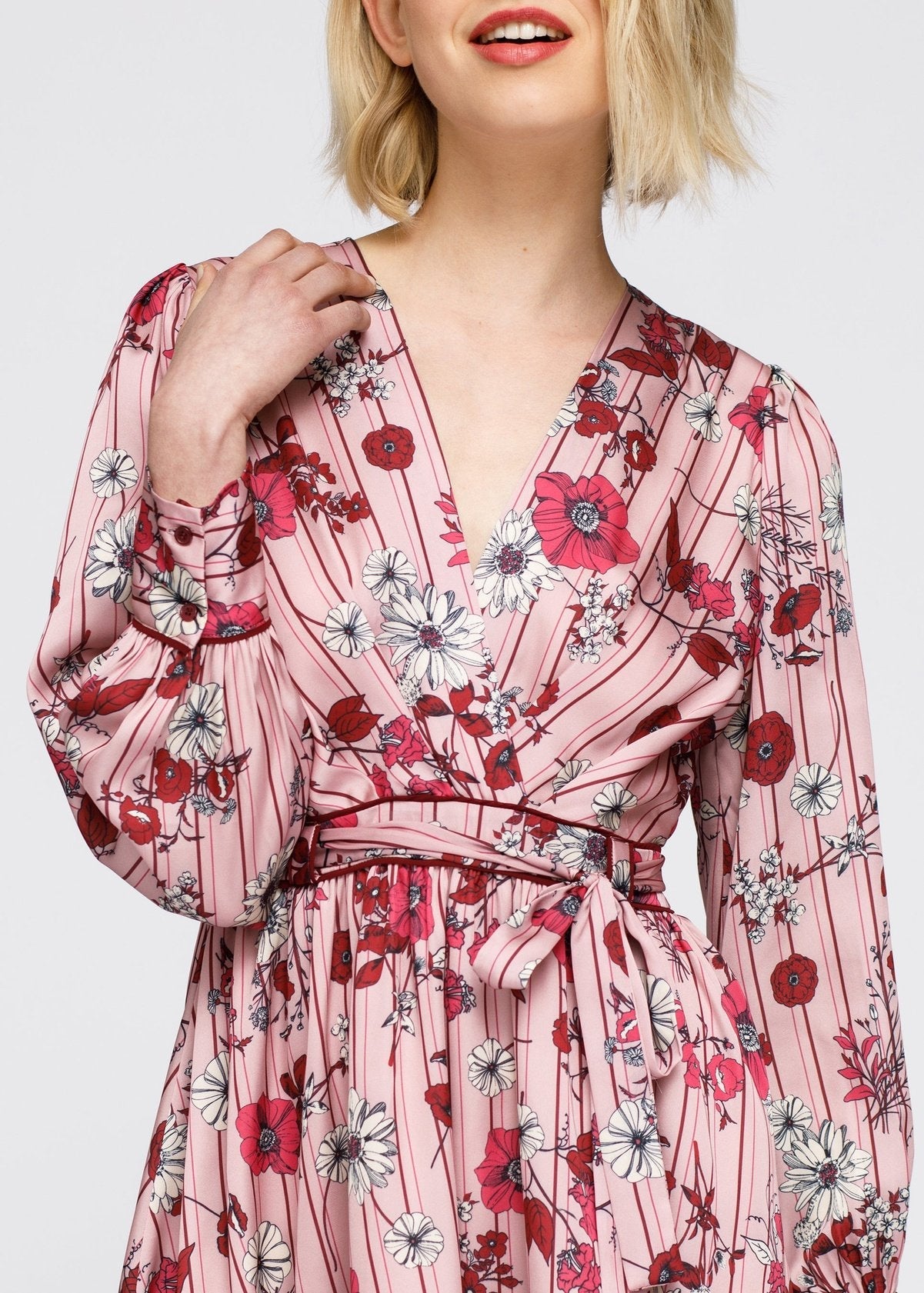 Women's Pajama floral Satin Wrap Front Flared Dress by Shop at Konus