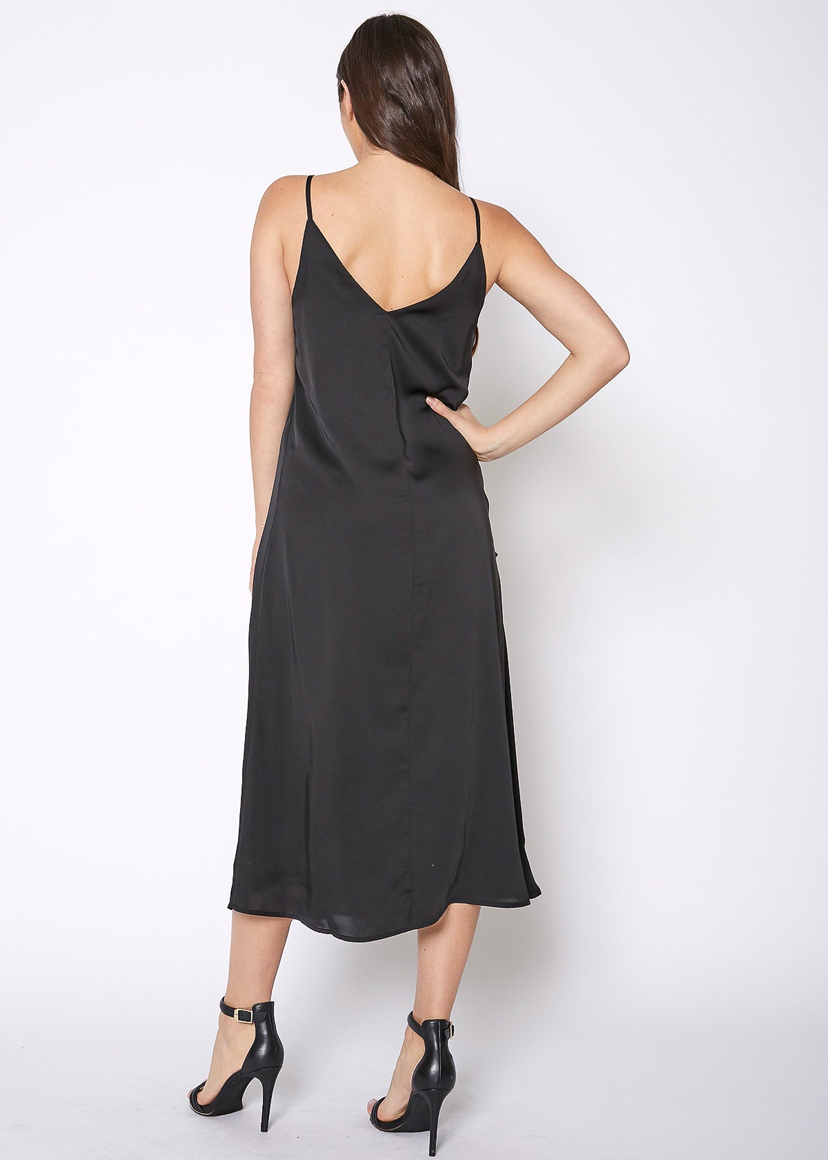 Women's Diagonal Patched Spaghetti Strap Maxi Dress In Black by Shop at Konus