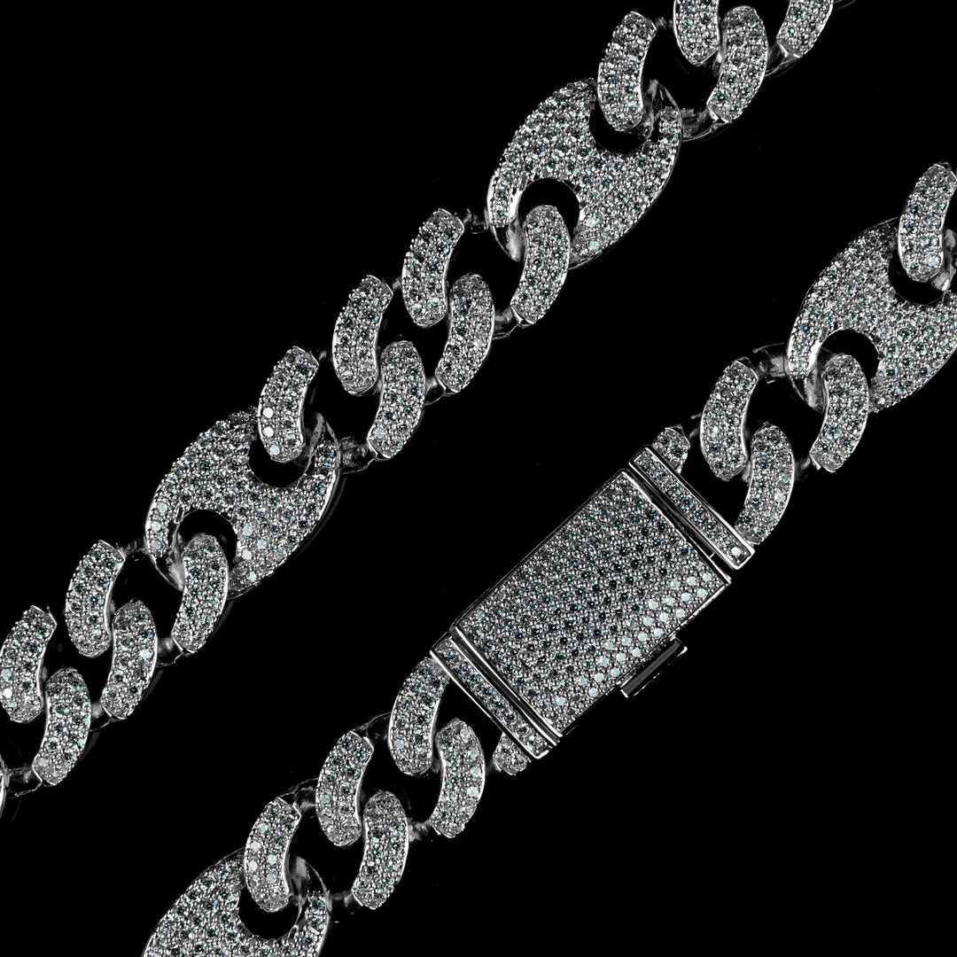 15mm/19mm Diamond Mariner Cuban Chain in White Gold by Custom Gold Grillz