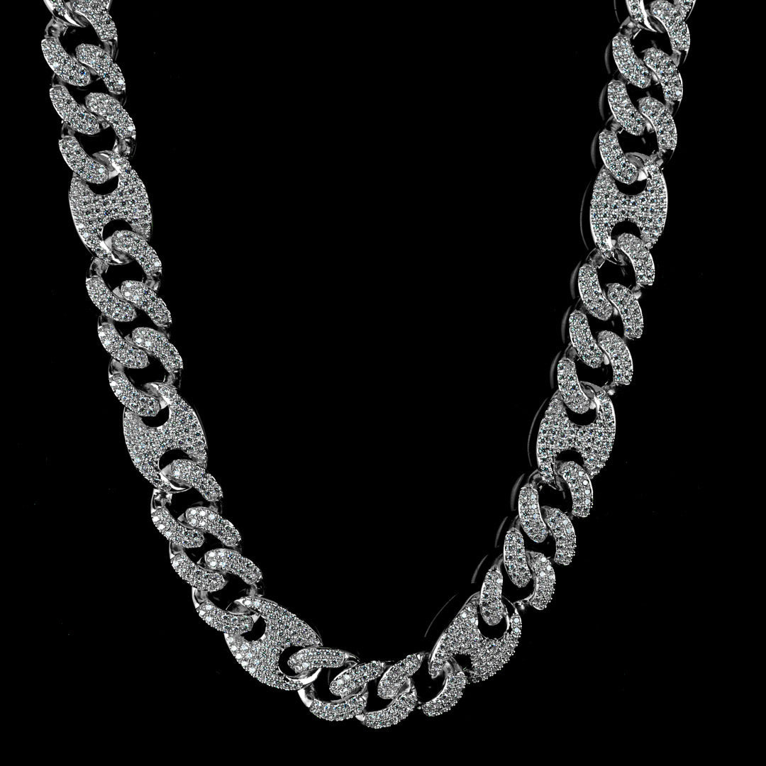 15mm/19mm Diamond Mariner Cuban Chain in White Gold by Custom Gold Grillz