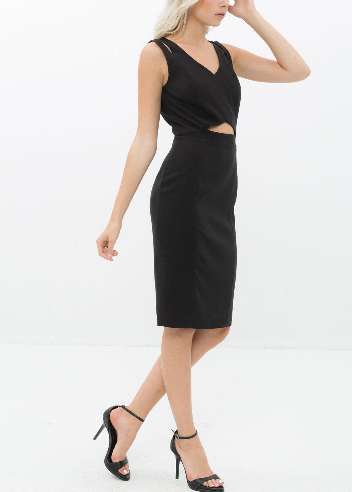 Women's Set Impression Keyhole Front Midi Dress In Black by Shop at Konus