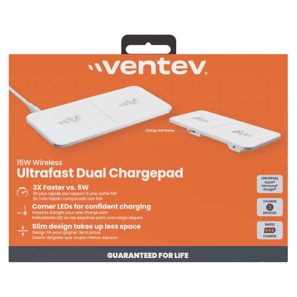 Ventev Dual Wireless Chargepad 15W White by Ventev