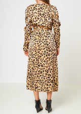 Women's Print Puffy Shoulder Dress in Brown Leopard by Shop at Konus