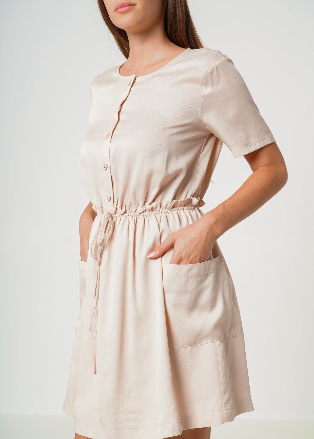 Women's Short Sleeve Utility Dress in Sand by Shop at Konus