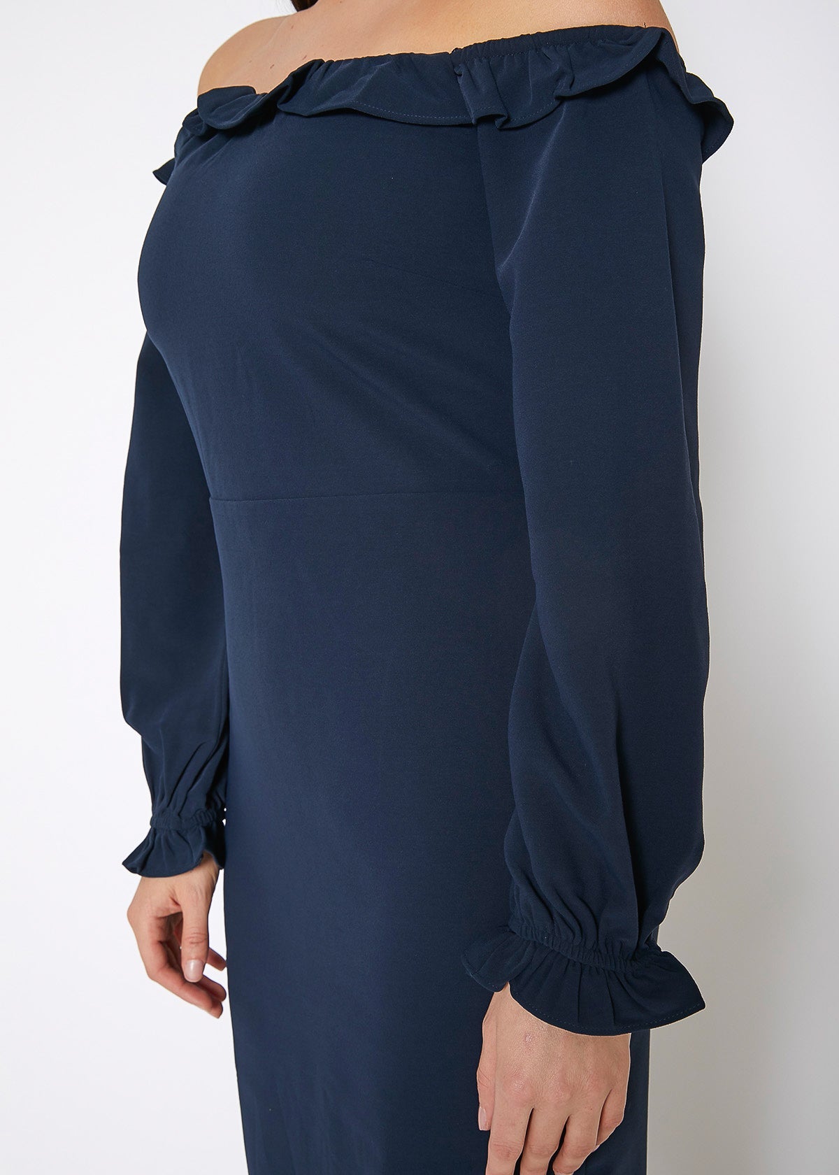 Women's Off Shoulder Bodycon Dress In Navy by Shop at Konus