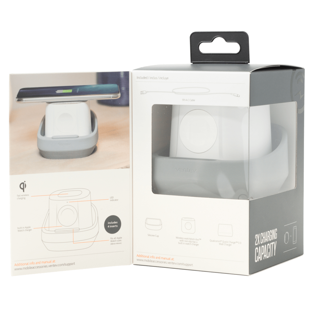 Ventev wireless watchdock duo Wireless Charging Pad 10W and Apple Watch Charger Gray, White by Ventev