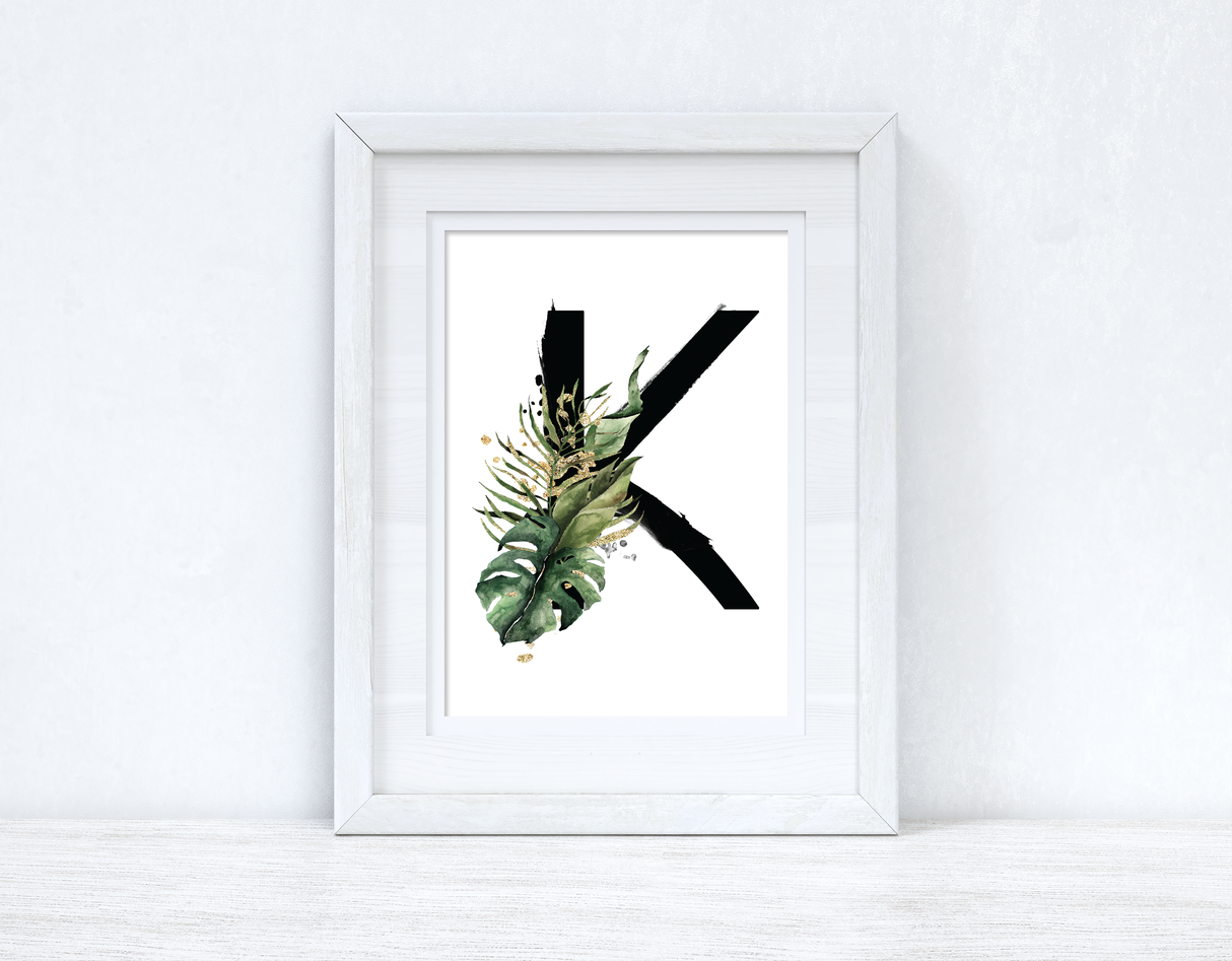 Watercolour Jungle Black Green Golds Alphabet Letter Bedroom Home Wall Decor Print by WinsterCreations™ Official Store