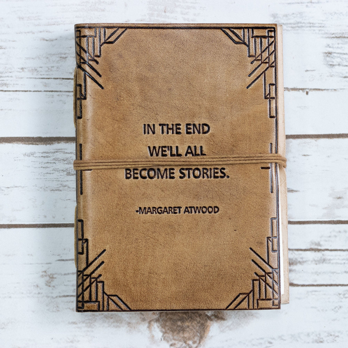 We All Become Stories Margaret Atwood Quote Leather Journal - 7x5 by Soothi