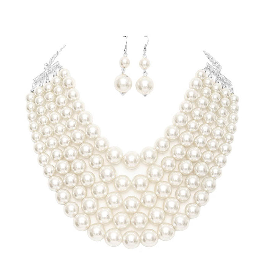 Chunky Multi Strand Pearl Bib Necklace by Madeline Love