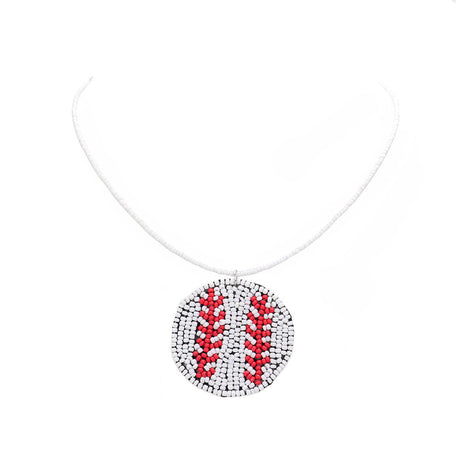 Felt Back Seed Beaded Baseball Pendant Necklace by Madeline Love