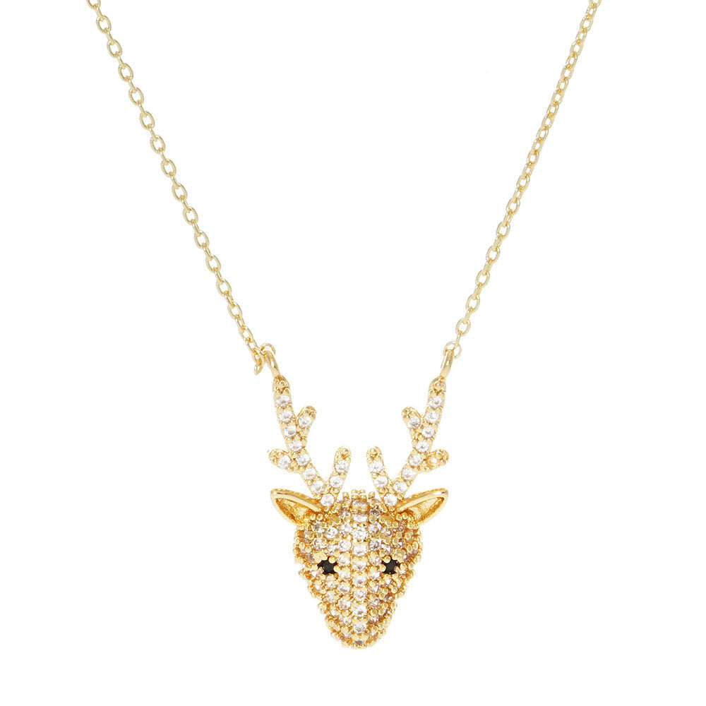 White Gold Dipped CZ Rudolph Pendant Necklace by Madeline Love