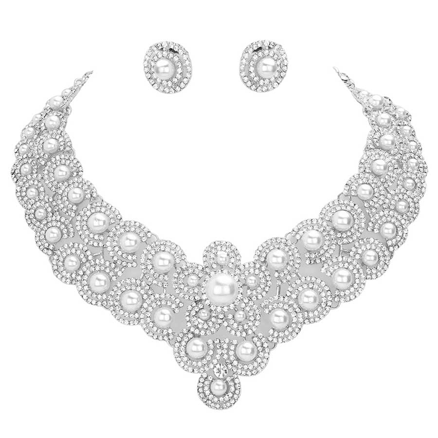 Pearl Accented Evening Necklace Earring Set by Madeline Love