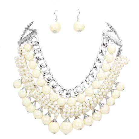 Pearl Chunky Metal Chain Statement Necklace by Madeline Love