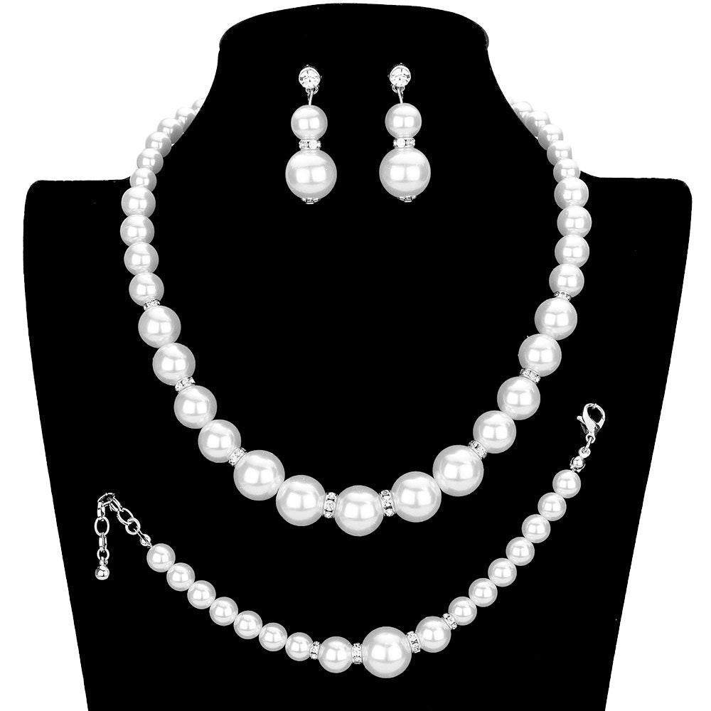 3PCS Pearl Necklace Bracelet Set by Madeline Love