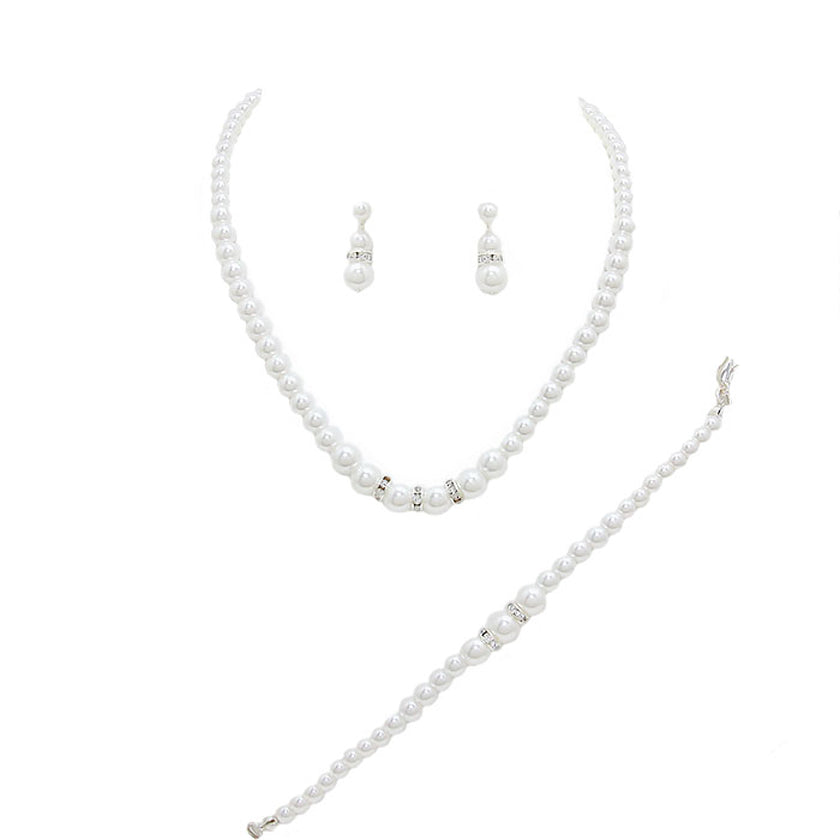 3 Piece Pearl Necklaces Earring Bracelet Set by Madeline Love