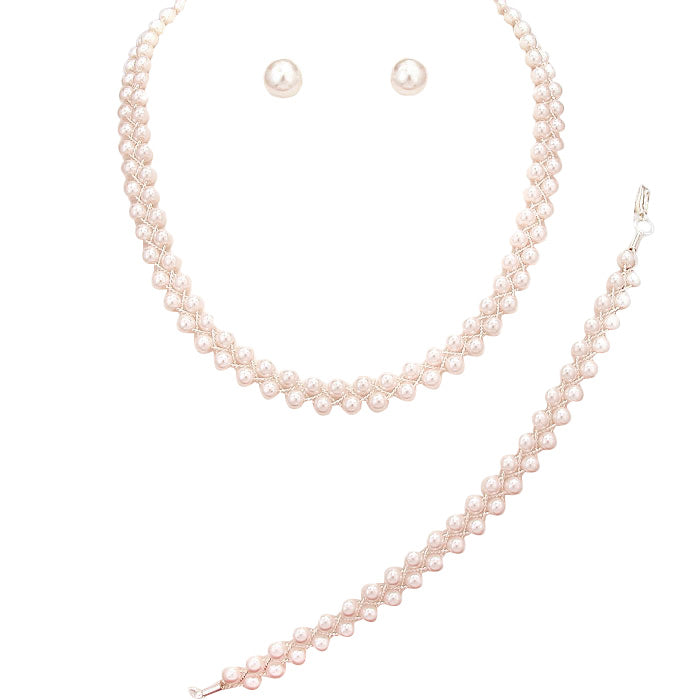 3PCS Braided Chain Pearl Necklace Jewelry Set by Madeline Love