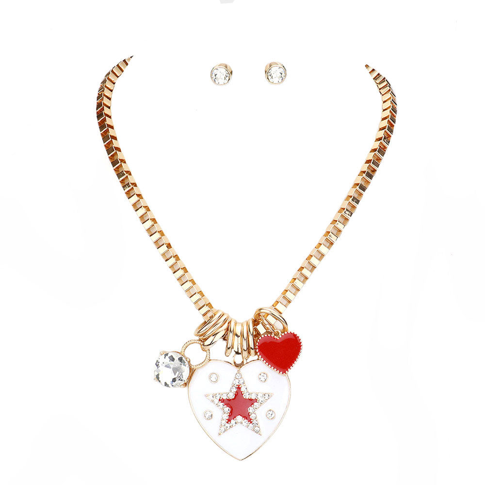 Star Centered Enamel Heart Round Stone Pendant Necklace by Madeline Love