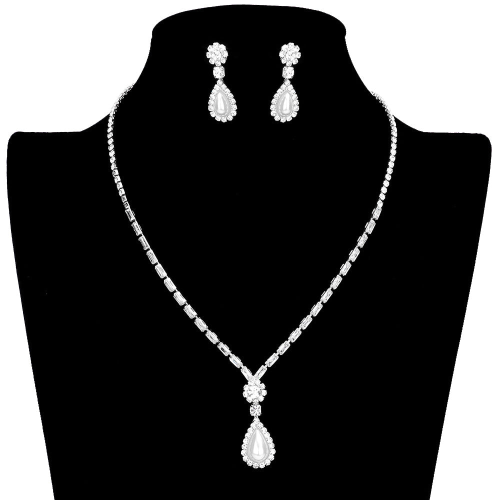 Teardrop Pearl Accented Rhinestone Jewelry Set by Madeline Love