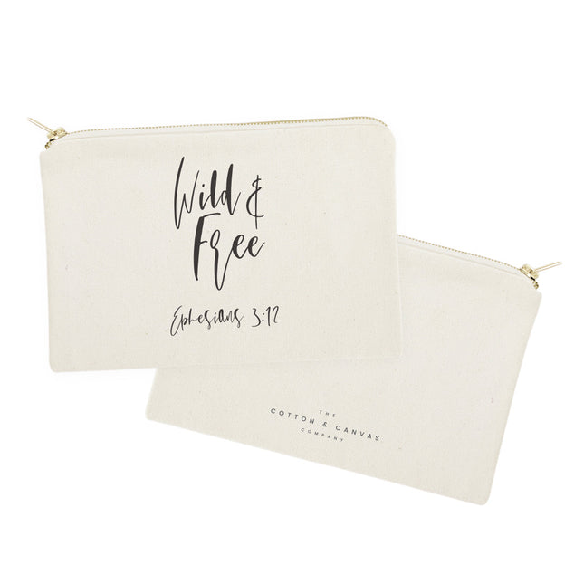 Wild and Free, Ephesians 3:12 Cotton Canvas Cosmetic Bag by The Cotton & Canvas Co.