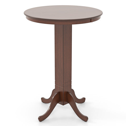 Wood Pub Round Dining Table with Pedestal Base