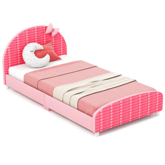 Wood Upholstered Twin Bed Platform with Slat Support-Pink