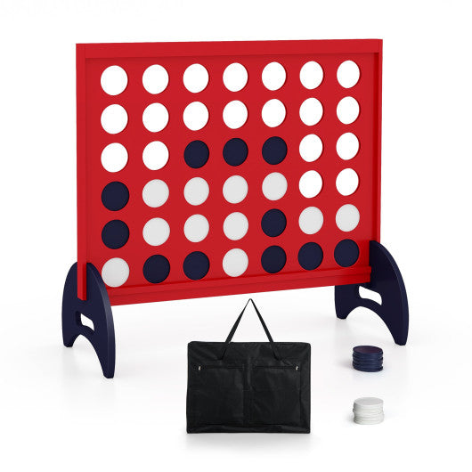 Wooden 4-in-a-row Game Set with 42 PCS Chips and 600D Oxford Fabric Carrying Bag-Red