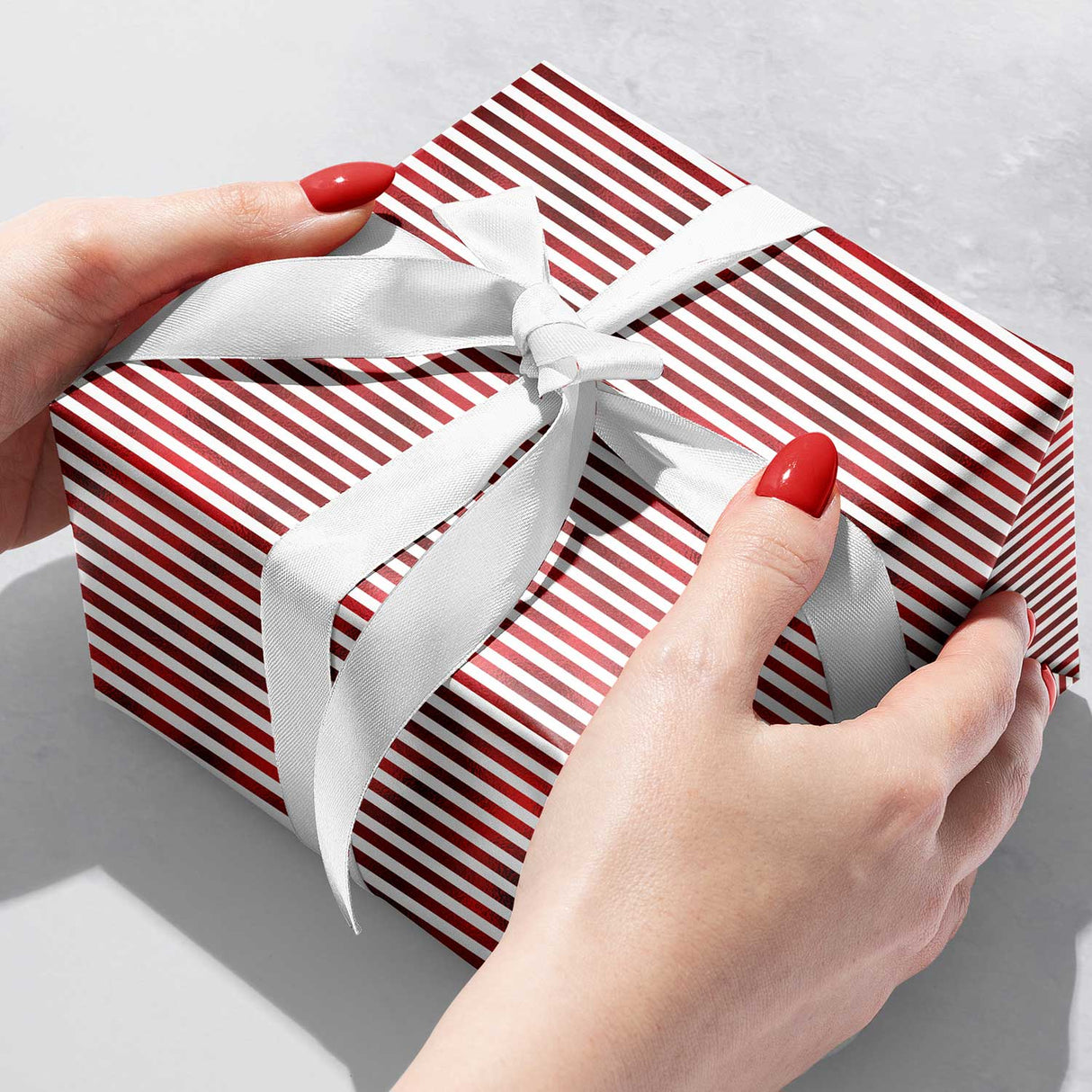 Red & White Stripe Christmas Gift Wrap by Present Paper