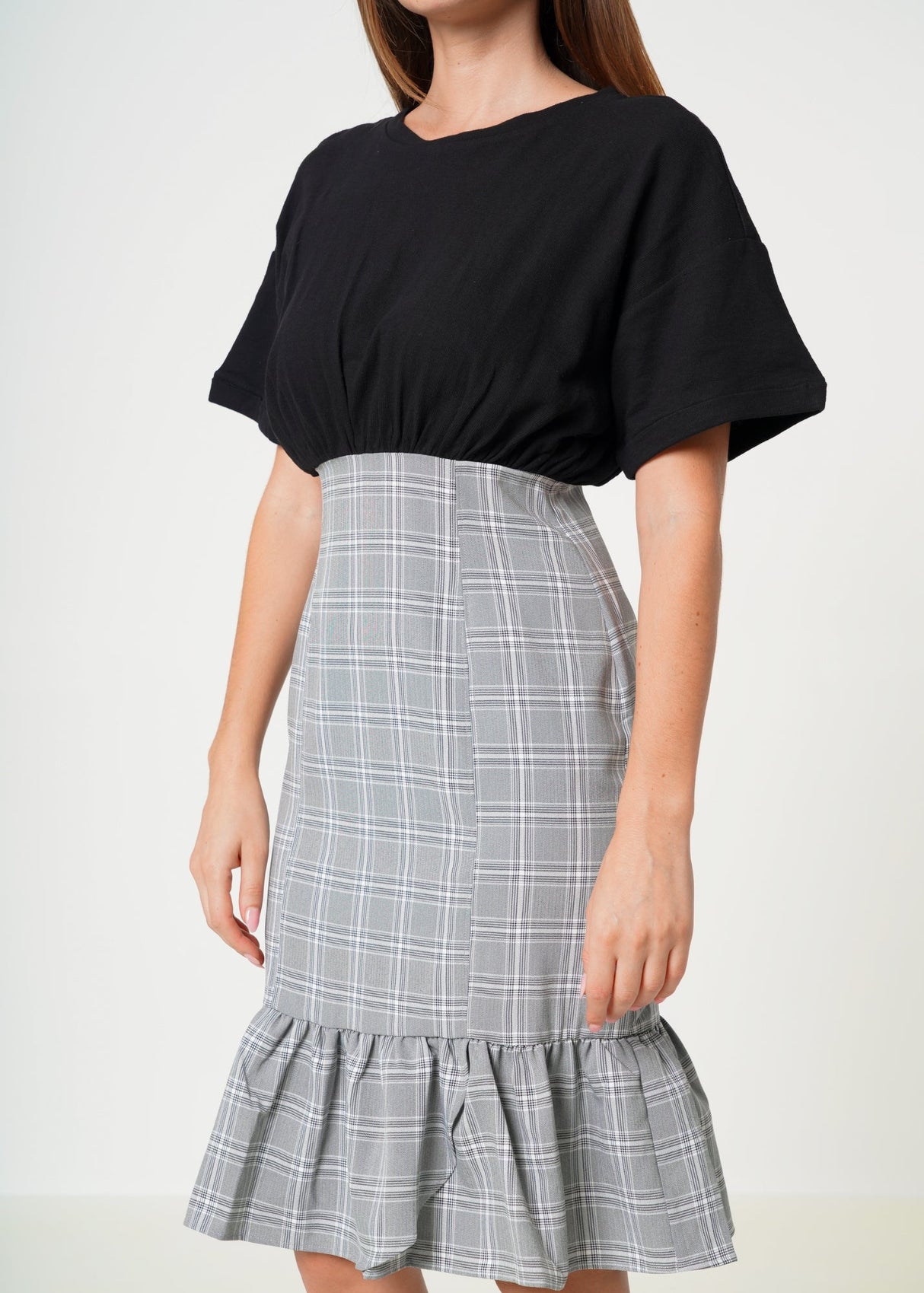 Glen Plaid Mermaid Dress in Black by Shop at Konus