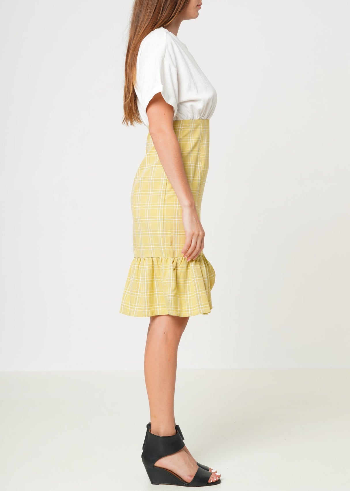 Women's Glen Plaid Mermaid Dress in Yellow by Shop at Konus