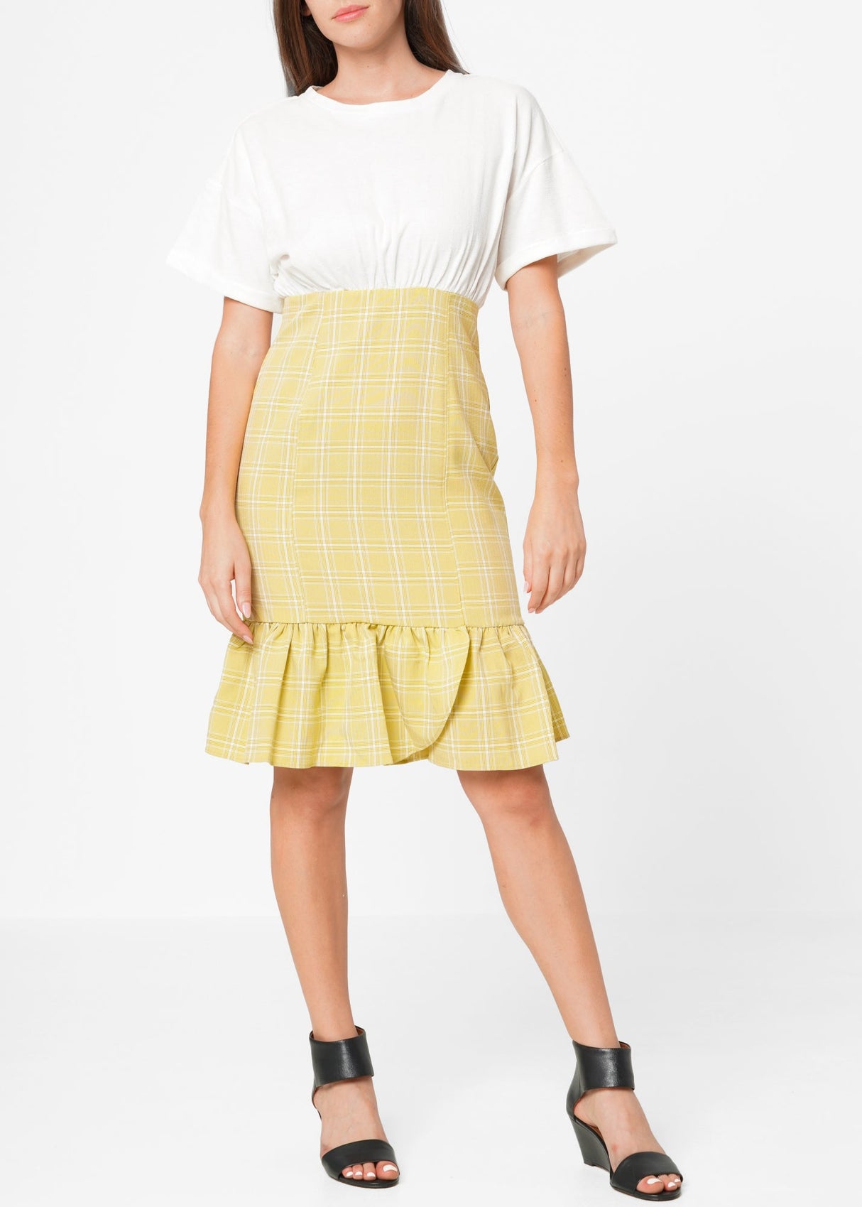 Women's Glen Plaid Mermaid Dress in Yellow by Shop at Konus