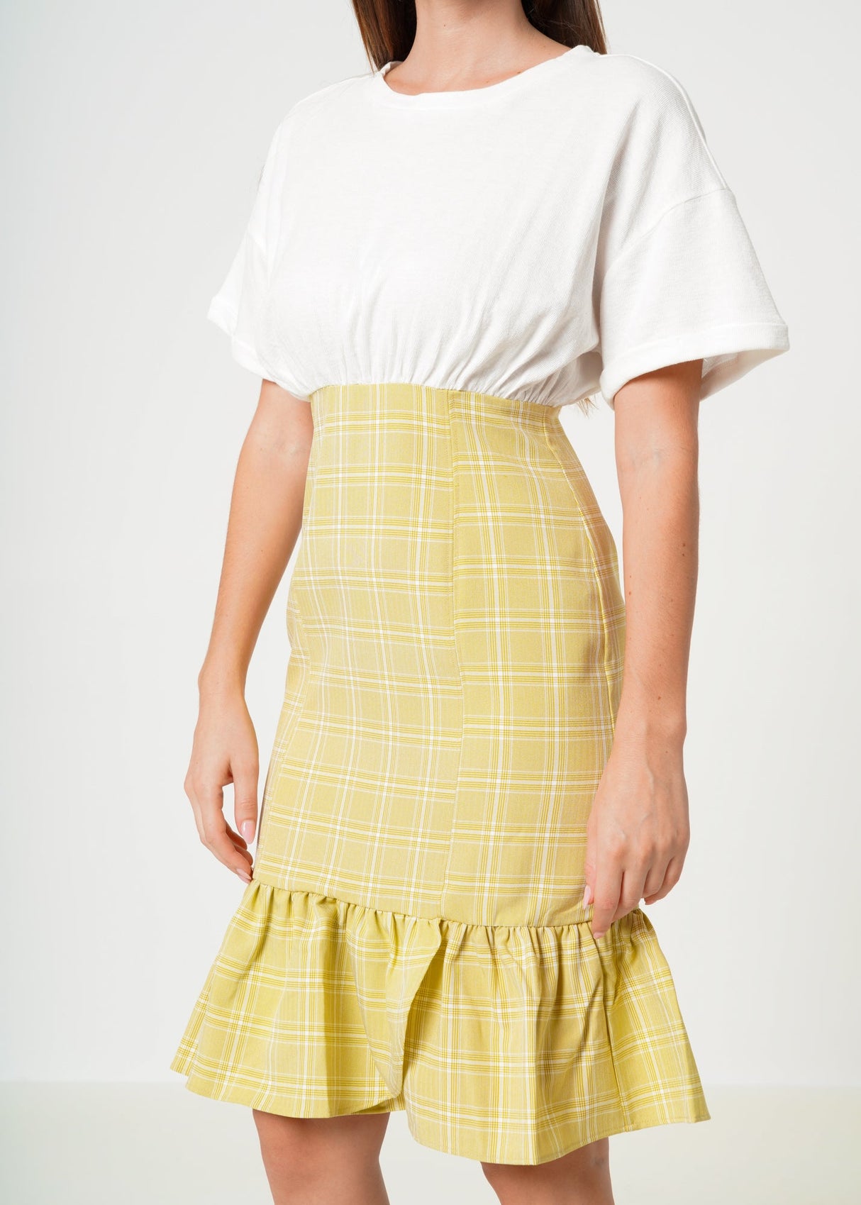 Women's Glen Plaid Mermaid Dress in Yellow by Shop at Konus