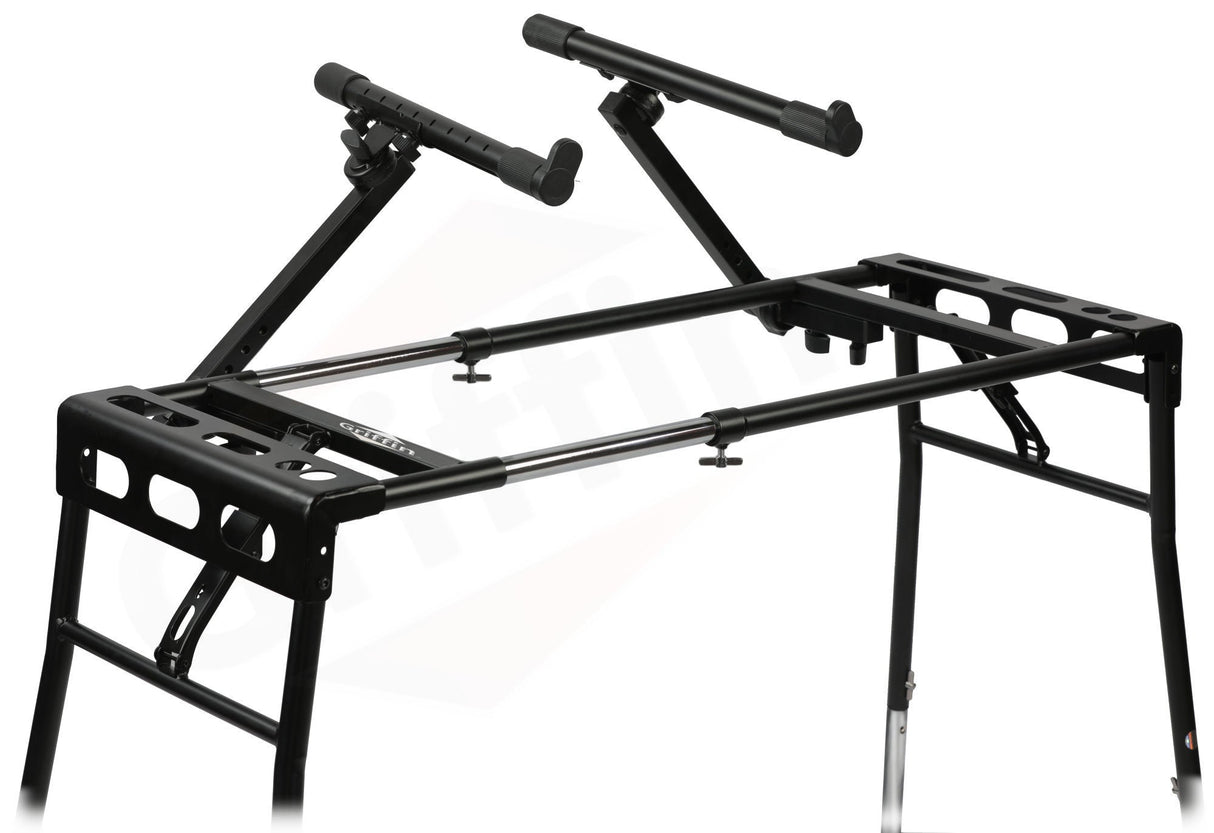 GRIFFIN 2-Tier DJ Coffin Workstation Stand - Double Table Top Keyboard & Laptop Holder - Duel Level Digital Piano Rack Mount Platform for Studio Mixer by GeekStands.com