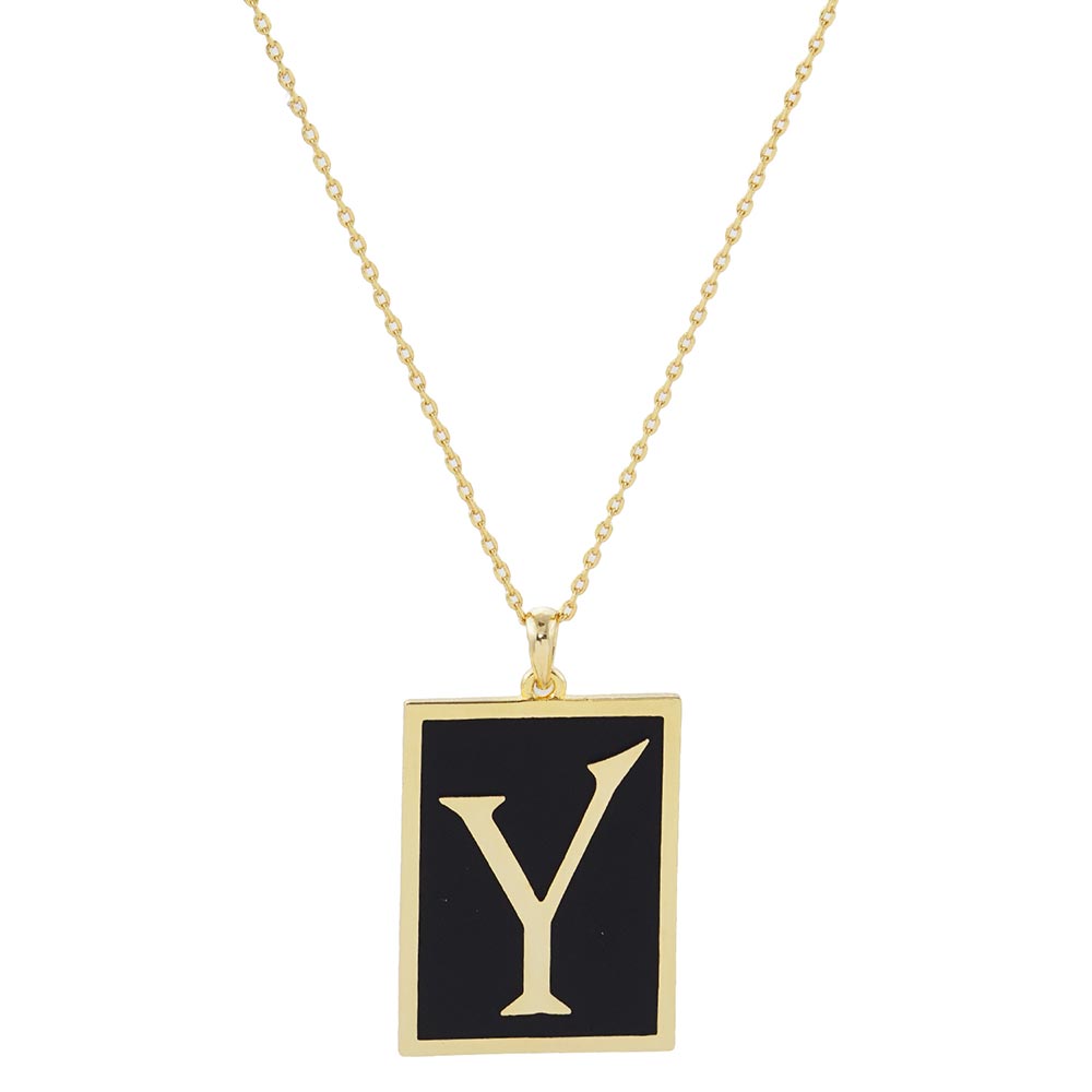 Gold Dipped Enamel Rectangle Monogram Pendant Necklace by Madeline Love