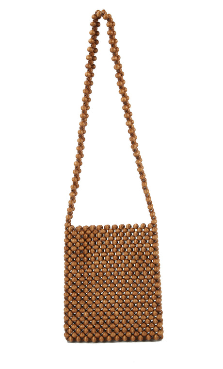 summer beach shoulder crossbody bag  is made of small wooden balls by hfstylish