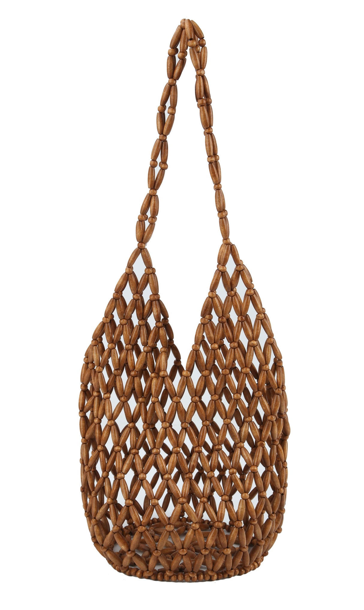 summer beach shoulder tote bag  is made of small wooden balls by hfstylish