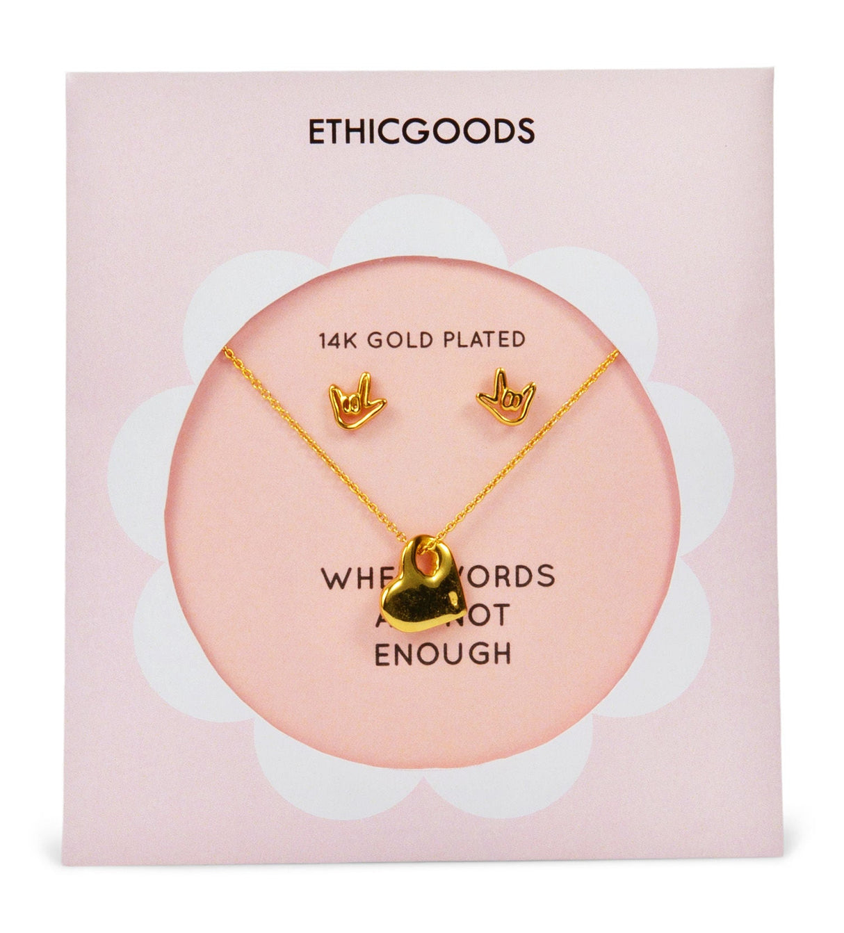 I Love You Classic Gold Earrings & Necklace Set by ETHICGOODS