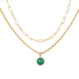 Paperclip Chain & Malachite Classic Gold Stone Pendant Necklace Set - Paperclip Chain & Malachite by ETHICGOODS