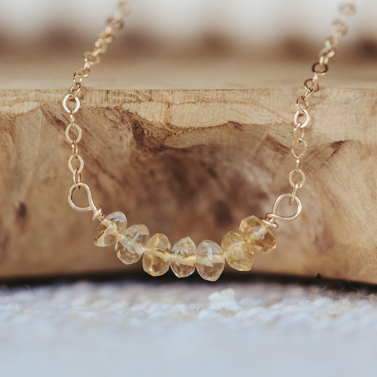 Yellow Citrine Beaded Bar Necklace by Salt and Sparkle