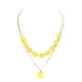 Enamel Heart Pendant Flower Link Double Layered Necklace by Madeline Love